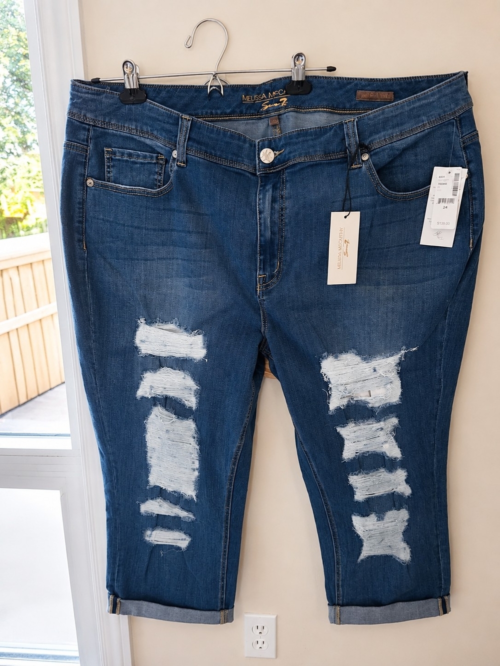 Melissa McCarthy Dark Blue Distressed Cropped Ankle Jeans